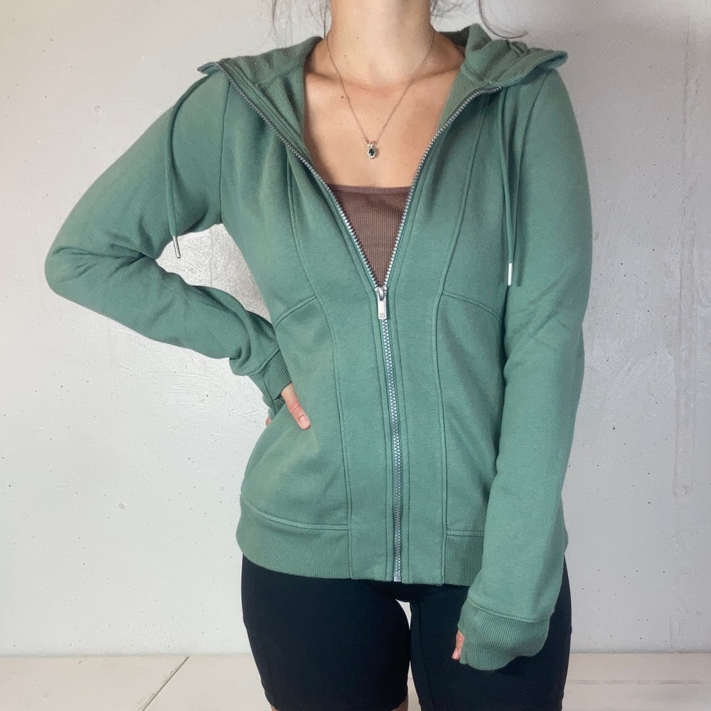 Sage Green Zip Up Athletic Hooded Sweatshirt